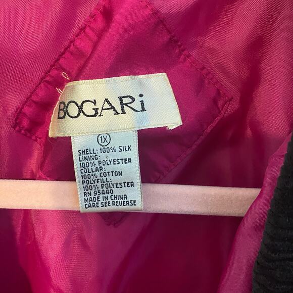Vintage Bogari Silk Quilted Jacket 1X Fuchsia Pink Corduroy Collar 90s magenta - Picture 4 of 7
